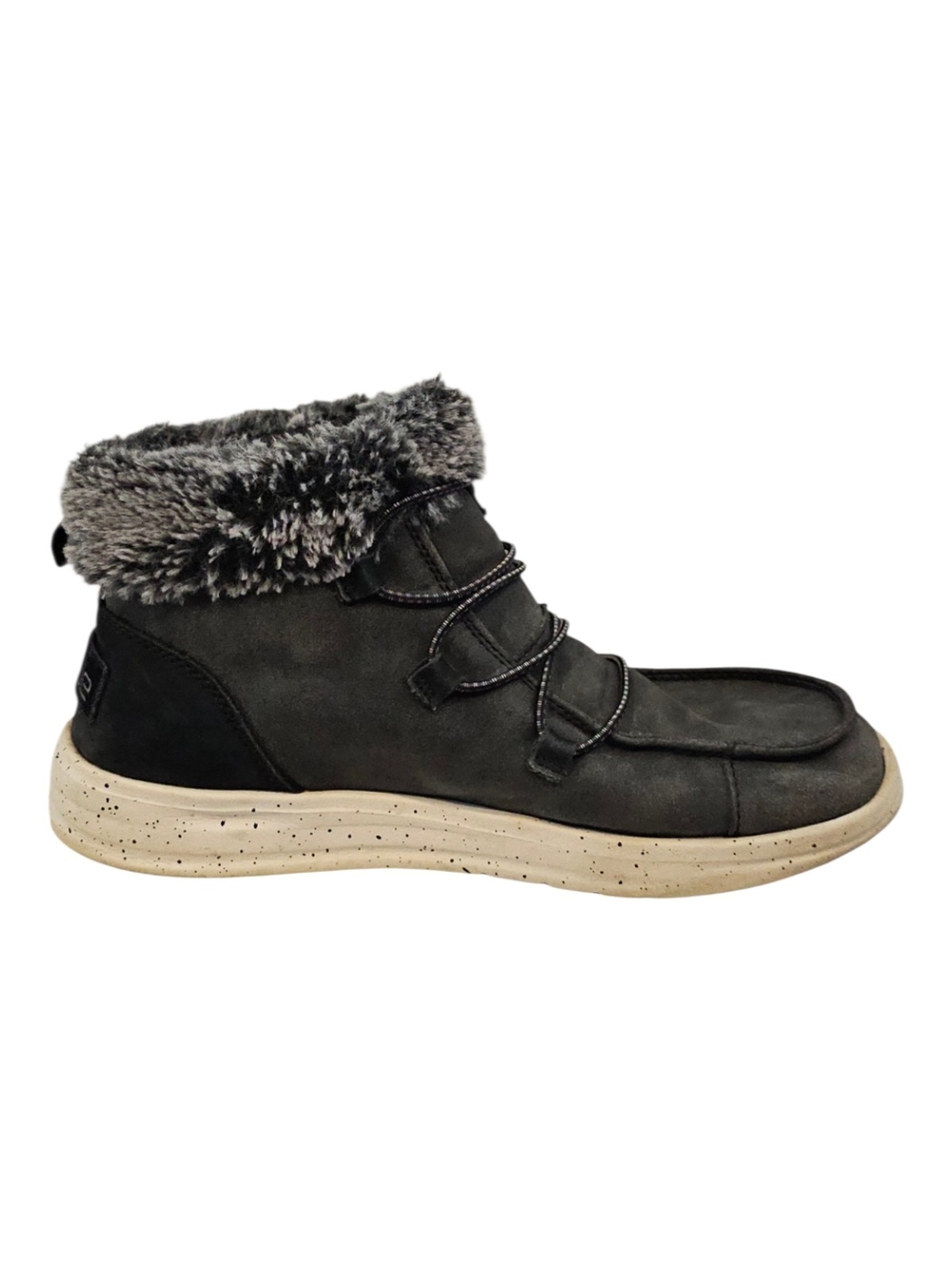 HEYDUDE Eloise Women’s Suede Faux Fur Lined Ankle Boots Black Grey Size 8 - Picture 5 of 8